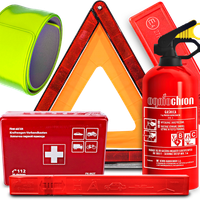 Gaśnica Samochodowa 1kg Apteczka Trójkąt Ostrzegawczy Opaska Odblaskowa
