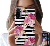 ETUI DO XIAOMI NOTE 10 / 10S - KWIATKI W CZARNO - BIAŁE PASKI WZORY
