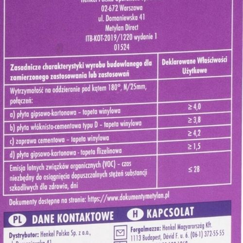 KLEJ DO TAPET NA FLIZELINIE WINYLOWYCH METYLAN DIRECT 200G na Arena.pl