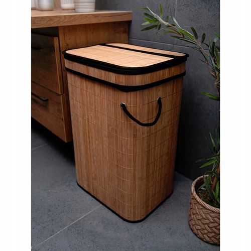 BAMBUSOWY CZARNY KOSZ NA PRANIE WOLNOSTOJĄCY POJEMNIK Z POKRYWĄ 72L na Arena.pl