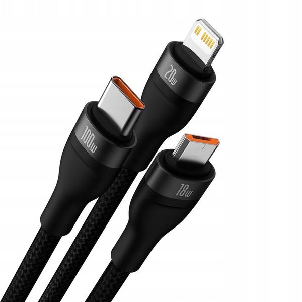 Kabel USB-USB Typ C - Micro USB-USB Typ-C-Lightning BASEUS 3w1 100W 1.2 m zdjęcie 5