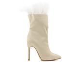 Beżowe botki damskie na szpilce z piórkami 41