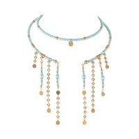 Choker z satynowych, turkusowych perełek i złotych kuleczek