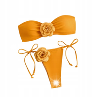 STRÓJ KĄPIELOWY BIKINI DWUCZĘŚCIOWY Z OZDOBNYMI KWIATAMI BANDEAU ORANGE M