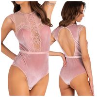 BODY DAMSKIE SEKSOWNE RÓŻOWE WELUROWE KORONKA S/M