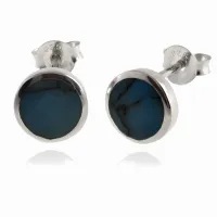 DELIKATNE OKRĄGŁE SREBRNE KOLCZYKI KÓŁKA 8MM WKRĘTKI TURKUS SREBRO 925