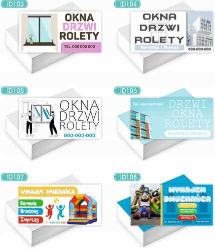 Wizytówki firmowe 100szt RÓŻNE WZORY do wyboru OKNA DRZWI ROLETY na Arena.pl
