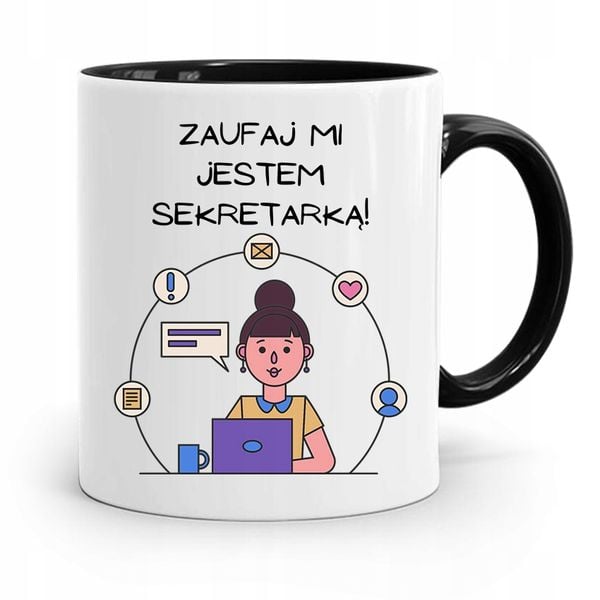 Kubek Czarny Prezent Dla Sekretarki Zaufaj Mi Z Nadrukiem Ze Zdjęciem zdjęcie 1