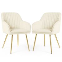 2x Krzesło welurowe tapicerowane do salonu FLORENCE Kremowe Złote nogi