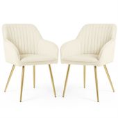 2x Krzesło welurowe tapicerowane do salonu FLORENCE Kremowe Złote nogi