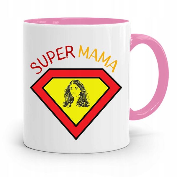 Kubek Różowy Prezent Dla Mamy Super Mama Prezent Z Nadrukiem Ze Zdjęciem zdjęcie 1