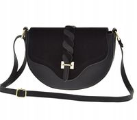 Laura Biaggi - torebka podkowa czarny groszek mat klapa zamsz splot JS341