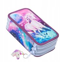 Duży Piórnik Szkolny do Szkoły Trzykomorowy Rozkładany Potrójny Koń