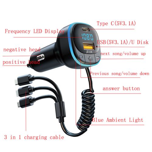 TRANSMITER FM BLUETOOTH 5.0 MP3 ŁADOWARKA SAMOCHODOWA USB-C MICRO LIGHTNING na Arena.pl