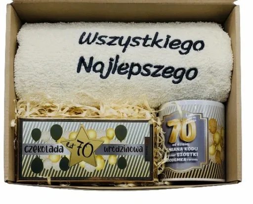 PREZENT NA URODZINY 18-70 Zestaw Kosz Prezentowy Ręcznik Kubek Czekolada zdjęcie 15