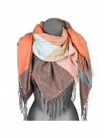 Versoli - ciepła chusta krata frędzle krata jodełka pomarańczowy REC-74 5#