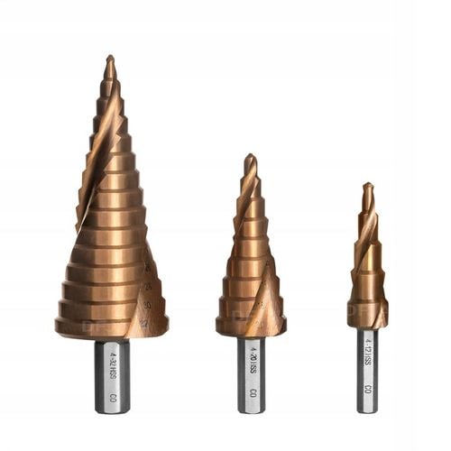 WIERTŁA KOBALTOWE STOPNIOWE STOŻKOWE DO METALU STALI ZESTAW HSS CO/M35 na Arena.pl