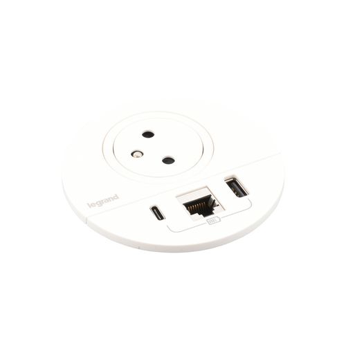 Gniazdo meblowe DISQ 80 wyposażone 2P+Z/USB A+C/RJ45 z przewodem 2m - BIAŁY Legrand 654701 na Arena.pl