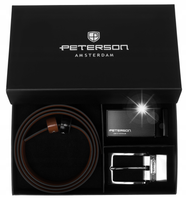 Peterson Pasek skórzany męski dwustronny wymienny zestaw BLACK-BROWN 95 cm