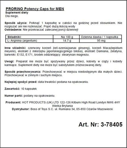 kapsułki na potencję prorino men hot 10 sztuk czarne na Arena.pl