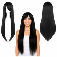 PERUKA DAMSKA CZARNA DŁUGIE WŁOSY PROSTE 80cm COSPLAY PRZEBRANIE