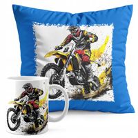 ZESTAW KUBEK + PODUSZKA NIEBIESKA - MOTOR MOTOCYKL MOTOCROSS