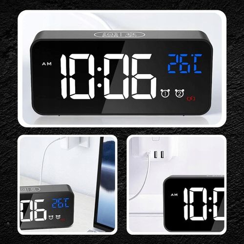 BUDZIK ELEKTRONICZNY ZEGAR LED CYFROWY STOJĄCY TERMOMETR ALARM DATA + USB na Arena.pl