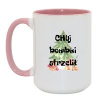KUBEK "CHUJ BOMBKI STRZELIŁ" Wzór - Duży Biało-Różowy 450 ml