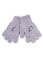 Rękawiczki dziewczęce pięciopalczaste z jetami szare z misiem YOCLUB