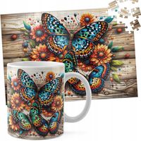 ZESTAW KUBEK + PUZZLE 110EL - MOTYL MOTYLE ROBAK SKRZYDŁA WIOSNA KWIATY