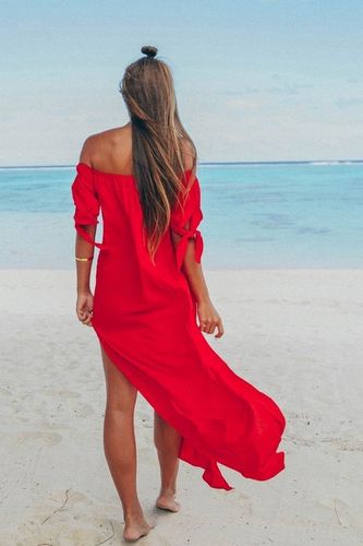 DŁUGA TUNIKA PLAŻOWA ZWIEWNA SUKIENKA MAXI KOLORY na Arena.pl