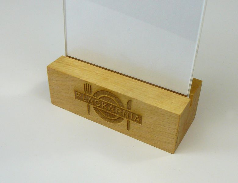 stojak na menu ulotkę plexi + drewniana podstawka z grawerem DL 10 szt zdjęcie 4