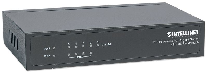 INTELLINET Switch Gigabit 5xPoE Passthrough zasilany PoE lub AC, 68W zdjęcie 4