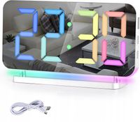 BUDZIK CYFROWY Z PODŚWIETLENIEM RGB LED ZEGAR LUSTRZANY BIAŁY