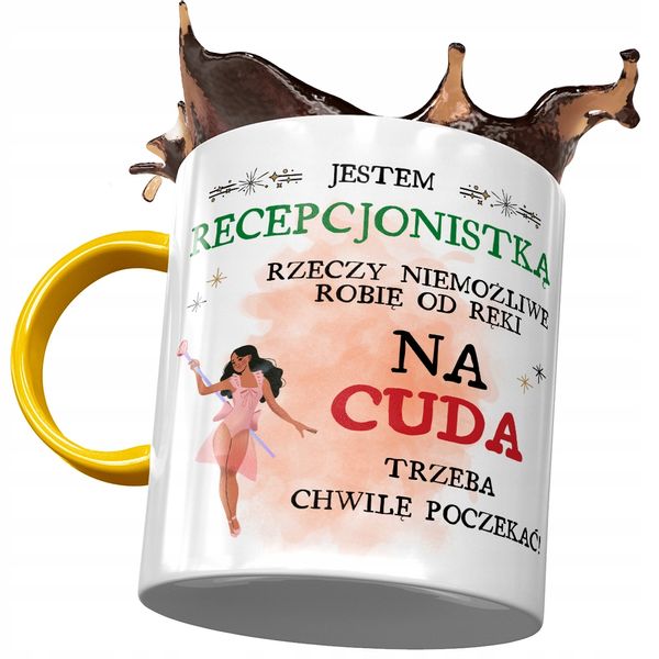 Kubek Żółty Dla Recepcjonistki Prezent Z Nadrukiem Ze Zdjęciem zdjęcie 1