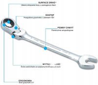 SATA KLUCZ PŁASKO-OCZKOWY 14mm Z GRZECHOTKĄ ŁAMANY