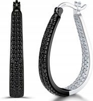 Duże srebrne kolczyki angielskie czarne z cyrkoniami na Walentynki