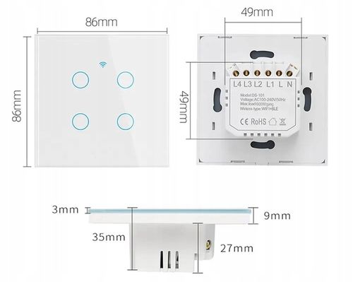 WŁĄCZNIK WYŁĄCZNIK ŚWIATŁA SZKLANY WIFI BIAŁY PODWÓJNY 2G TUYA SMART ⌀60 na Arena.pl