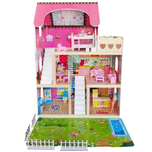 DUŻY DREWNIANY DOMEK DLA LALEK MEBLE + LALKI + LED na Arena.pl