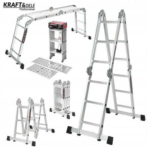 Drabina Składana Platforma Aluminiowa 4 X 3 346 CM MAX 150 KG Ktaft&Dele na Arena.pl