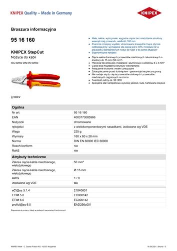 nożyce do kabli izolowane 1000v 160mm - kn 95 16 160 na Arena.pl