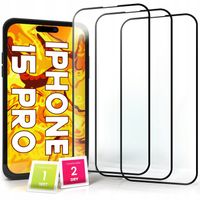 3-pak SZKŁO HARTOWANE DO iPhone 15 PRO na cały ekran 9H ochronne 5D