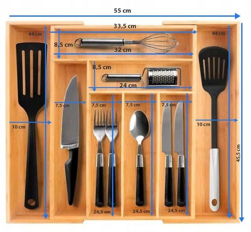 WKŁAD ORGANIZER DO SZUFLADY KUCHENNEJ NA SZTUĆCE BAMBUSOWY PREMIUM XXL na Arena.pl