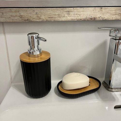 Komplet Łazienkowy Zestaw 6 Elementów do WC Czarny Kosz Dozownik Szczotka zdjęcie 14