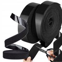 TAŚMA RZEPOWA Z KLEJEM MOCNY RZEP SAMOPRZYLEPNY W ROLCE CZARNY 4.57 CIĘCIA