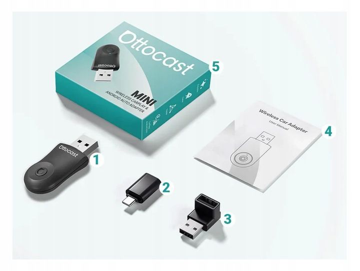 Bezprzewodowy Adapter Ottocast Mini 2w1 CarPlay / Android Auto CA505-T zdjęcie 2