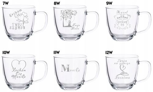 2 Duże Szklane Kubki Grawer LOGO 420ml Prezent dla pary Walentynki WZORY na Arena.pl