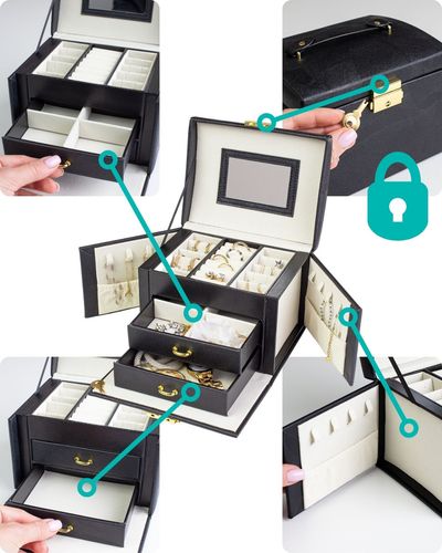 Kuferek Na Biżuterię Z Lusterkiem Pojemna Szkatułka Do Przechowywania na Arena.pl