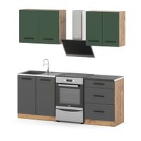 Kuchnia nowoczesna z blatem mała 2m modułowa wotan butelkowa zieleń szary
