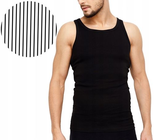 PODKOSZULKA KOSZULKA MĘSKA 100% BAWEŁNA PRĄŻKOWANA CZARNA OKRĄGŁY - 4XL na Arena.pl